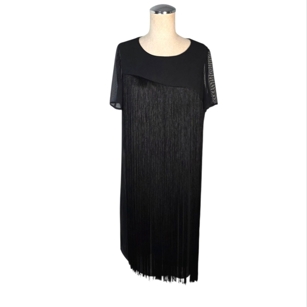 RACHEL Rachel Roy Black Midi Dress with Elegant Fringe Sz 1X
